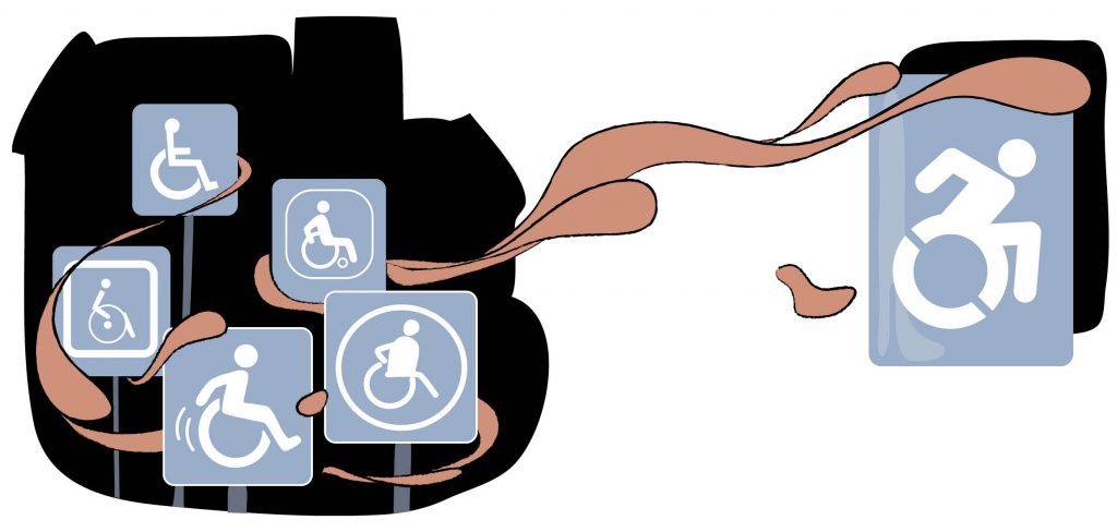 verschiedene Entwürfe für ein neues Rollstuhlfahrer Icon