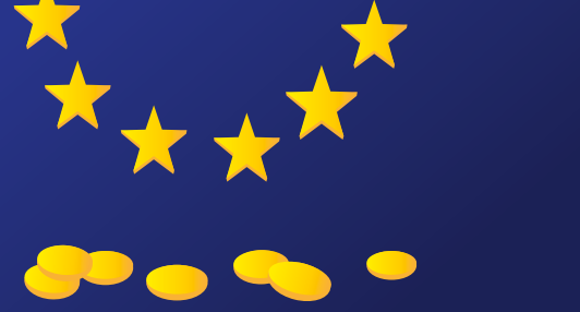 Sterne der Europaflagge unten mit Goldmünzen